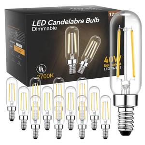 lot 6488 image: TJOY Candelabra LED Bulbs,Dimmable T6 LED Tubular Bulb 4.5W Equivalent 40W 2700K Warm White,Vintage Edison Tube Light Decorative for Chandelier, Ceiling Fan Pendant Wall Sconces,E12 Base,500lm,12pack