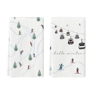 lot 6497 image: Artoid Mode Xmas Trees Ski Winter Kitchen Towels Dish Towels, 18x26 Inch Farmhouse Christmas Snow Decoration Hand Towels Set of 2