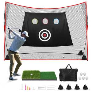 lot 7827 image: Golf Net 10x7ft Heavy Duty Golf Practice Net for IndoorOutdoor Training, Multi-Target Golf Hitting Net with Dual-Turf Golf Mat, Ideal Golf Training Aid for Golfers Backyard Driving Chipping Swing - Retail $109.12