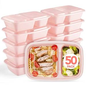 lot 7829 image: A 50 Pack Pink Meal Prep Containers 2 Compartments, Glotoch 32OZ to Go Containers for Food, Disposable Plastic Food Containers with Lids for Microwave Dishwasher Freezer Safe