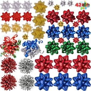 lot 7830 image: JOYIN 42 Pcs Christmas Assorted Gift Bows with 36 Multi-Colored Assorted Size Self Adhesive Bows, 2 Curly and 4 Tinsel for Gift Wrapping, Christmas Wrapping Ribbon (4 Sizes)