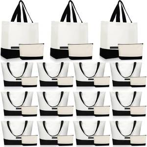 lot 7832 image: Sanwuta 30 Pcs Canvas Tote Bags Bulk with Zipper Cosmetic Bags 18.5 Reusable Cotton Canvas Shopping Bags with Handles(Black)