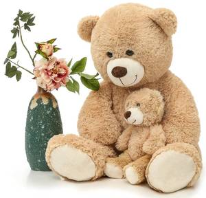 lot 7836 image: MorisMos Giant Teddy Bear Mommy and Baby Bear Soft Plush Bear Stuffed Animal for Teddy Bear Baby Shower, Tan, 39 Inches