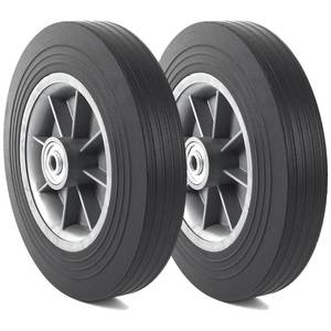 lot 7842 image: AR-PRO (2-Pack 10 x 2 Flat Free Solid Rubber Tire and Wheel, 34 & 58 & 12 Axles Bore Hole with 2.23 Offset Hub, Replacement 10 Inche Wheel for Dolly Hand Trucks and Wheelbarrows