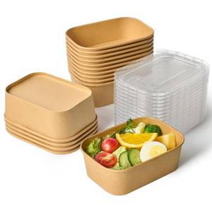 lot 7843 image: JOLLY CHEF 25 oz 50 Pack Paper Meal Prep Containers with Lids, Rectangular Disposable Food Containers, Kraft Paper Bowls with Lids for Salad, Soup, Snack
