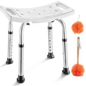 lot 7844 image: Medical king Shower Chair - with Back Scrubber & Additional Sponge - Tool Free Shower Chair for Elderly - with 8 Adjustable Heights - Portable Anti Slip Bath Chair for Elderly