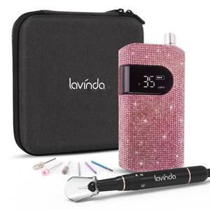lot 7845 image: Professional Nail Drill Machine, Lavinda 35000RPM Electric Nail File for Acrylic Gel Nails, Cordless Portable Nail Drill Kit with Coreless Motor, Manicure Pedicure Shape Tools (Diamond, Pink) - Retail $99.2
