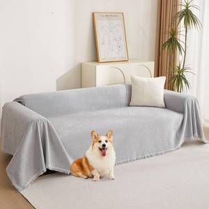 lot 7852 image: MYSKY HOME Light Gery Chenille Sofa Cover for Dogs Cats Tassel Edge Couch Cover Furniture Protectors for Pets Universal Couch Cover Thick Durable Sectional Couch Covers for 3 Cushion Couch, 91x 134