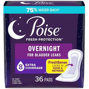 lot 7853 image: Poise Incontinence Pads & Postpartum Overnight Incontinence Pads, 8 Drop Extra Coverage, 36 Count, Packaging May Vary