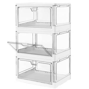 lot 7858 image: HYBRIDEAS 3-Pack Clear Stackable Storage Bins with Lids Magnetic Doors Open Front Foldable Folding Plastic Craft Containers Large Closet Organizers Box for Bedrooms Living Rooms Study Kids Toys 24 QT