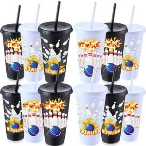 lot 7863 image: RimCereal 12 Pcs Bowling Party Plastic Cups for Bowling Birthday Team Party Supplies Favor Gifts 24 oz Tumbler Reusable Cute Cups with Lids and Straws for Birthday Sports Party