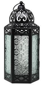 lot 7866 image: Large Black Metal Decorative Moroccan Lantern Candle Holder Lamp - IndoorOutdoor, Home Decor, Patio, Weddings, Christmas, Clear