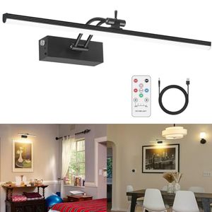 lot 7867 image: YAYIT 5200mAh Picture Light, Battery Operated Picture Lights for Wall, 16 Remote Dimmable Art Light with Timer for Paintings, 300LM Metal Painting Light for Display, Gallery(Black)