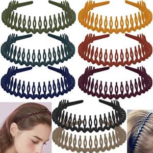 lot 8138 image: LAPOHI 8 PCS Non Slip Fashion Effortless Plastic Headbands with Teeth Comb Skinny Hair Accessories Bands for Women Men Teen Girls, Long Teeth Morandi