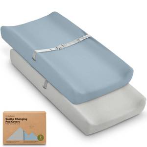 lot 8139 image: A 2-Pack Organic Changing Pad Covers for Girl, Boy, Neutral - 100% Cotton Changing Table Pad Cover, Soft Baby Nursery Diaper Changing Pad Sheets, Contour Changing Pads Liners, Change Pad Cover (Steel)
