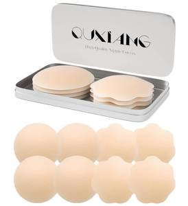 lot 8147 image: QUXIANG 4 Pairs Pasties Women Nipple Covers Reusable Adhesive Silicone Nippleless Covers Bra for Dress Cream (2 Round2 Flower)