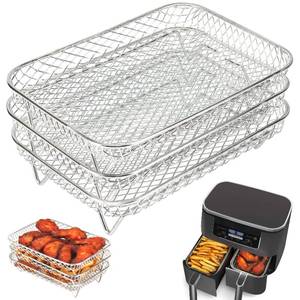 lot 8311 image: BYKITCHEN Air Fryer Rack for Ninja Dual Air Fryer, 3pcs Stackable Stainless Steel Dehydrator Rack, Rectangle Air Fryer Racks Compatible with Double Air Fryer, Ninja Dual Air Fryer Accessories