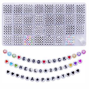 lot 8316 image: Amaney 1600pcs Letter Beads,Heart Beads,Number Beads,Start Beads and Smiley Beads,4x7mm White Acrylic Beads 31 Styles for Jewelry Making Bracelets Necklaces Key Chains