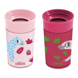 lot 8328 image: Dr. Browns Milestones Cheers 360 Cup Spoutless Transition Cup, Travel Friendly & Leak-Free Sippy Cup, Pink Leopard �� Red Lemur, 10 oz300 mL, 2 count (1 pack)
