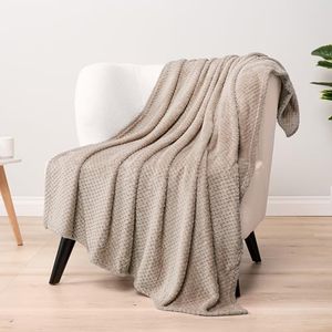 lot 8336 image: PAVILIA Tan Taupe Throw Blanket for Couch Bed, Soft Fleece Throws for Sofa Chair, Fuzzy Waffle Textured Blanket, Cozy Warm Lightweight All Season Blanket Throw, 50x60