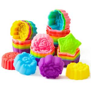 lot 8341 image: R HORSE 42 Pack Silicone Molds Cupcake Multi Flower-Shaped Baking Cups Non-Stick Donut Wrapper Mold Muffin Liners Washable for Desserts Ice Creams Puddings Donut Supply Party