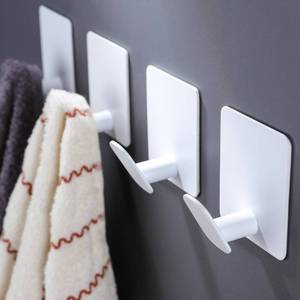 lot 8343 image: DELITON Adhesive Towel HooksBathroom Wall Hooks - White Heavy Duty Self Adhesive Hooks Stick on Hanging Robes Coats Clothes for Bedroom Kitchen Door, Stainless Steel 4 Pack