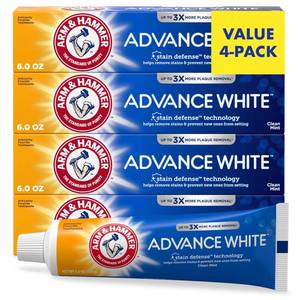lot 8356 image: Arm & Hammer Advance White Toothpaste, Clean Mint Flavor, Stain Defense Technology, 6 Ounce (Pack of 4)
