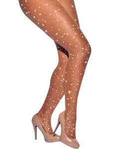 lot 8357 image: CHRLEISURE Womens Sparkle Rhinestone Fishnets, Sexy Sparkly Glitter Party Concert Outfit Fishnet Stockings (Skin)