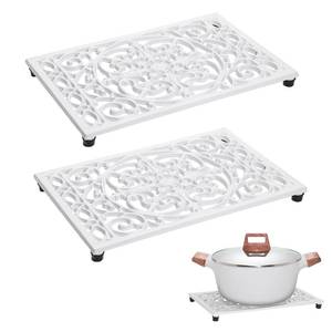 lot 8369 image: Sumnacon 2 Pack Rectangle Cast Iron Trivets, Rustic Iron Hot Dish Plate Trivet for Kitchen Countertop Dining Table (White, 9.6 x 6.3 Inch)