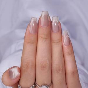 lot 8373 image: BTArtbox Press On Nails Short - Cat Eye French Tip Press On Nails Coffin, Light Weight & Fit Perfectly Nail Tips, Natural Fake Nail with Glue, Glue On Nails in 16 Sizes - 30 Nail Kit, Milky Way