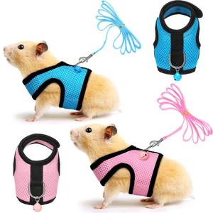 lot 8378 image: SATINIOR 2 Pieces Guinea Pig Clothes Baby Ferret Rats Hamster Soft Mesh Harness Leash Vest Set with Bell for Guinea Pigs, Hamster, Ferret, Rabbit, Chinchilla and Similar Small Animals(Blue, Pink,XS)