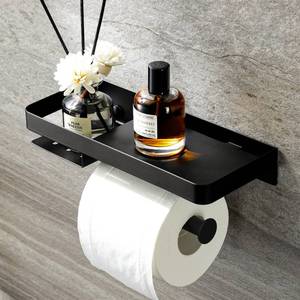 lot 8393 image: YIGII Toilet Paper Holder with Shelf - Toilet Paper Holder Wall Mount Toilet Roll Holder with Wipes Storage for Bathroom Stainless Steel Matte Black