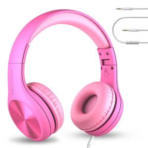 lot 8396 image: LilGadgets Connect Pro Wired Kids Headphones for School with Microphone, Volume Limiting & Noise Reduction Over-Ear Headset with Cord, SharePort Technology & SoftTouch Padding, Pink