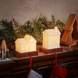 lot 8397 image: Burbell 2 Pcs House Stocking Holder Christmas Stocking Holders for Mantle White House Stocking Holder LED Light up Stocking 3D Ceramic House Stocking Hanger Decorative Fireplace Mantle Stockings Hook