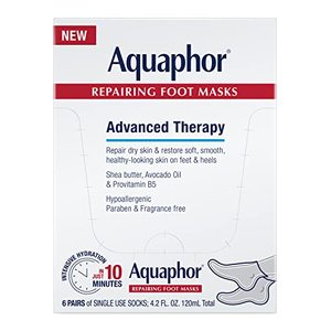 lot 8401 image: Aquaphor Repairing Foot Masks, Moisturizing Socks for Dry Feet, Hydrating Foot Care Treatment with Avocado Oil and Shea Butter, Pack of 6