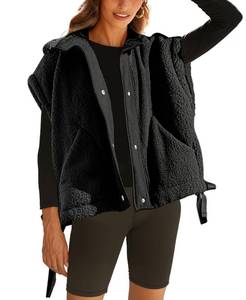 lot 8403 image: OPCAKM Womens Fuzzy Fleece Vest Oversized Sleeveless Sherpa Jacket Warm Button Down Gilet Outerwear with Pockets(Black-S)