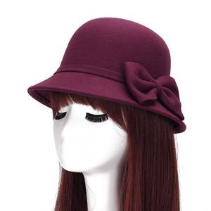 lot 8405 image: CynKen Women Polyester Church Cloche Flapper Hat Lady Bucket Winter Flower Cap Wine Red