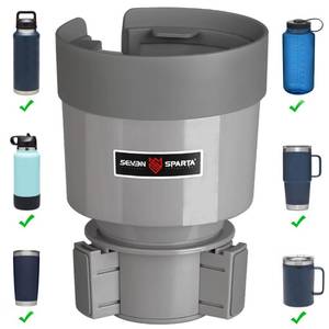 lot 8407 image: Seven Sparta Car Cup Holder Expander Organizer with Adjustable Base, Compatible with Hydro Flasks 3240 Ounce, Compatible with Yeti Ramblers 202630 Ounce, Other Bottles in 3.4-3.8 (Gray)