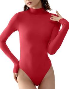 lot 8412 image: PUMIEY Bodysuit for Women Long Sleeve Mock Turtle Neck Body Suits T-shirt Tops, Ruby X-Small