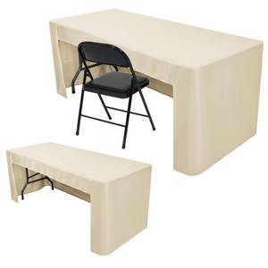 lot 8453 image: Nasitos 2 Pack Beige 6ft Table Cloth Fitted-Open Back Folding Fabric Table Cover Washable Table Cloth for Rectangular Table, Trade Show, Parties, Wedding, Banquet, Buffet, Jewelry Shows, Craft Fair