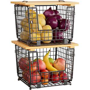 lot 8483 image: Wire Storage Basket For Kitchen Pantry GGIU Kitchen Counter Basket Stackable Wire Organizing Bin For Produce Vegetable - Countertop Potato Onion Veggie Basket Black