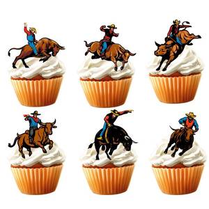 lot 8485 image: A 18pcs Cowboy Cupcake Toppers for Boys Girls Western Birthday Party Decorations Cow Cowboy Hats Boots Cake Decorations Rodeo Bullfight Bull Party Supplies