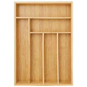 lot 9869 image: Juvale Bamboo Silverware Drawer Organizer with 6 Slots, Wooden Cutlery Tray Holder for Kitchen, Flatware, Utensils, 14.5 x 10.25 x 1.75 In