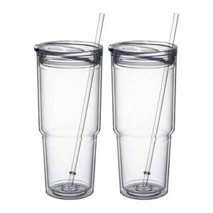 lot 9872 image: MEWAY 30oz2 pcs Classic Insulated Tumblers,Double Wall Acrylic Tumbler with Lid��Reusable Plastic Insulated Tumblers with Straw��for cold drinks, sand ice, whatever you like(transparent,2 pack)