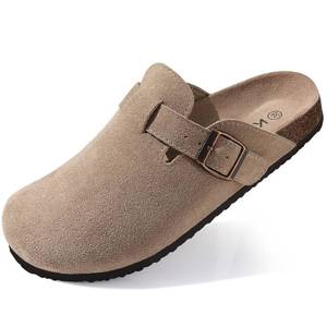 lot 9878 image: KIDMI Womens Suede Clogs Leather Mules Cork Footbed Sandals Potato Shoes with Arch Support Taupe 45 (Size 13)