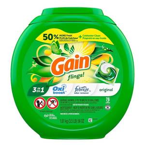 lot 9886 image: Gain flings Laundry Detergent Soap Pacs HE Compatible Long Lasting Scent, Original Scent, 76 Count