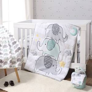 lot 9888 image: The Peanutshell 5 Piece Baby Crib Bedding Set for Boys & Girls - Newborn, Infant & Toddler Nursery Bed Set Decor with Fitted Crib Sheets, Blanket, Dust Ruffle, Comforter - Elephant Dreams
