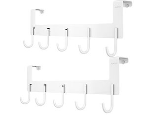 lot 9892 image: ACMETOP Over The Door Hooks, Aluminum Door Hanger Hook with 5 Coat Hooks for Hanging, Heavy Duty Over The Door Coat Rack for Towel, Bag, Robe, Back of Bathroom, White