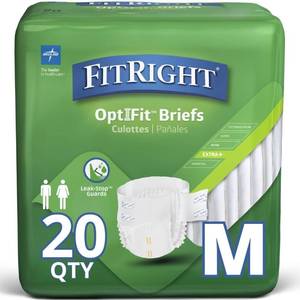 lot 9894 image: Medline FitRight OptiFit Extra Adult Diapers with leak stop guards, Disposable Incontinence Briefs with Tabs, Moderate Absorbency, Medium, 32-44, 20 Count
