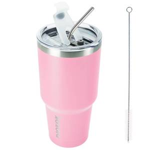 lot 9901 image: BJPKPK 30oz Insulated Tumbler with Lids and Straw, Stainless Steel Travel Coffee Tumbler,Powder Coated Travel Mug,Light Pink